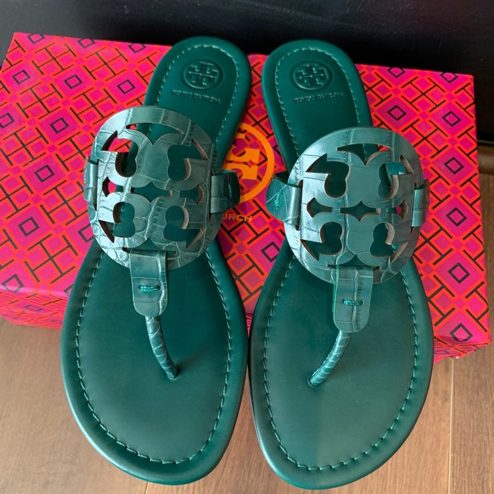 NIB TORY BURCH Miller' Croc Embossed Sandal - Picture 1 of 8